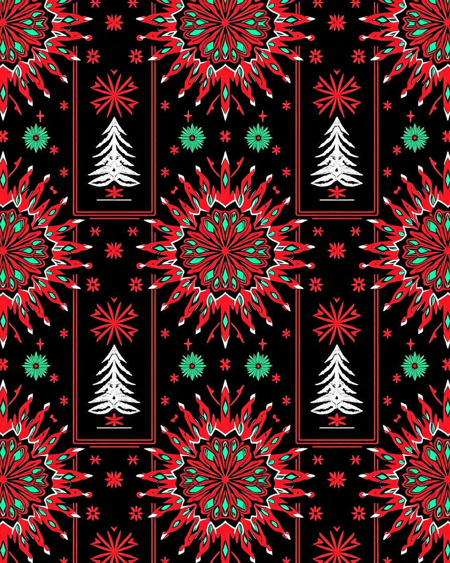 Festive Red Snowflake Christmas Tree Rug