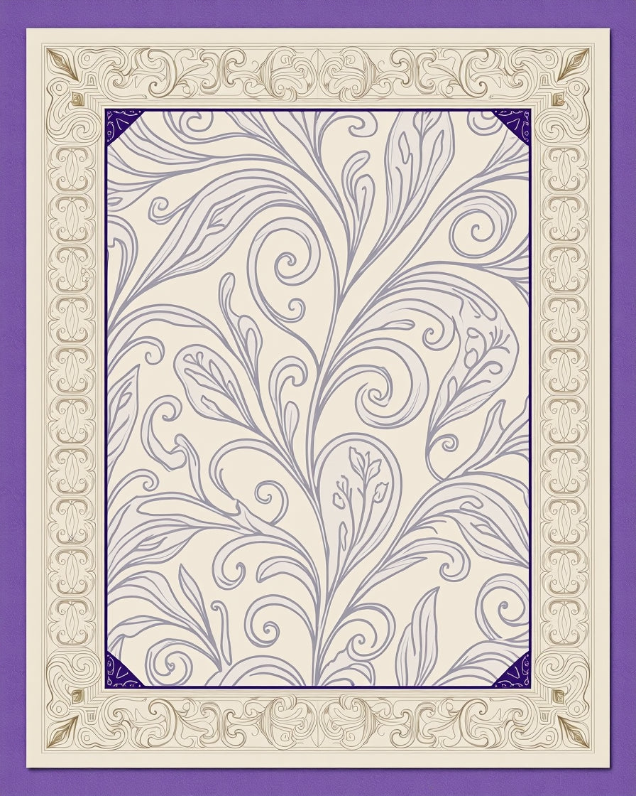 Cream Purple Floral Vine Border Rug