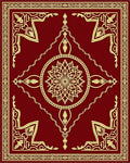 Deep Red Golden Medallion Border Rug