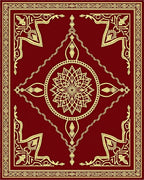 Deep Red Golden Medallion Border Rug
