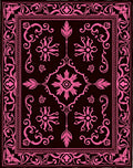Ornate Pink Floral Scrollwork Black Rug