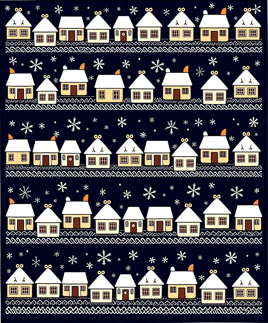 Winter Village Snowflakes Snowy Houses Rug
