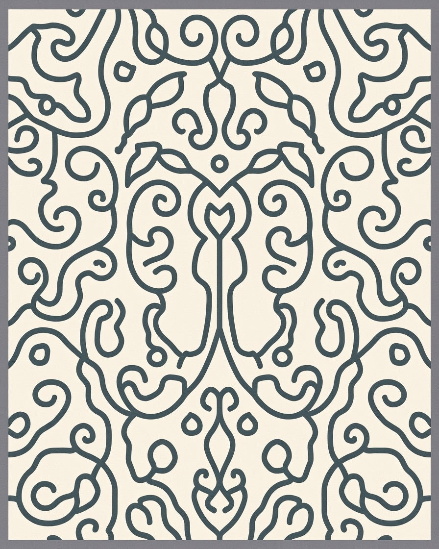 Cream Organic Swirl Scrollwork Rug