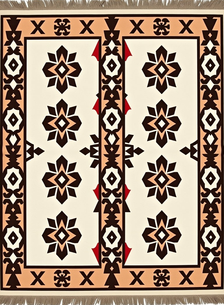Cream and Brown Geometric Medallion Rug