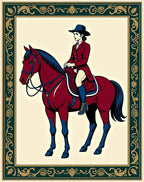 Equestrian Riding Horse Crimson Navy Frame Rug