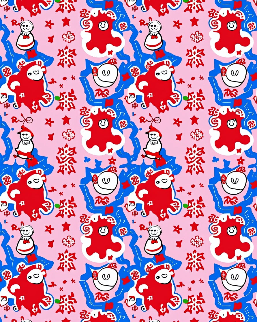 Whimsical Red Snowman Blue Snowflake Rug