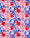 Whimsical Red Snowman Blue Snowflake Rug