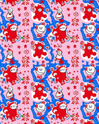 Whimsical Red Snowman Blue Snowflake Rug