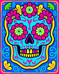 Vibrant Cyan Floral Skull Art Rug