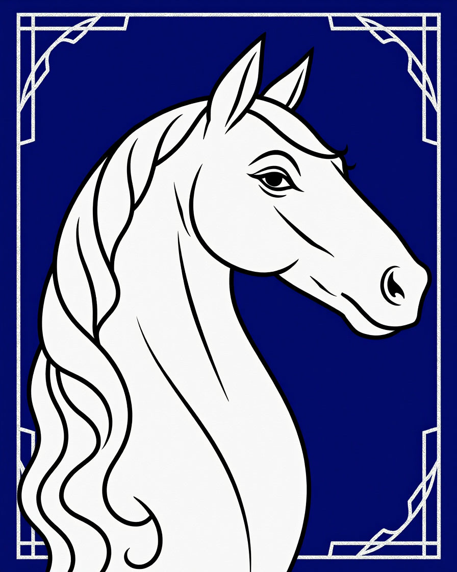 Majestic White Horse Blue Art Deco Rug