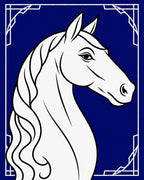 Majestic White Horse Blue Art Deco Rug