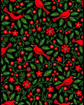 Red Cardinal Floral Vine Black Rug