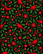 Red Cardinal Floral Vine Black Rug