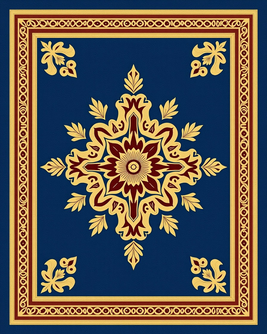 Rich Cobalt Golden Floral Medallion Rug