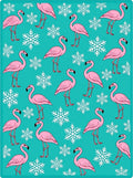 Pink Flamingos with Snowflakes on Teal Rug