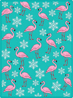 Pink Flamingos with Snowflakes on Teal Rug