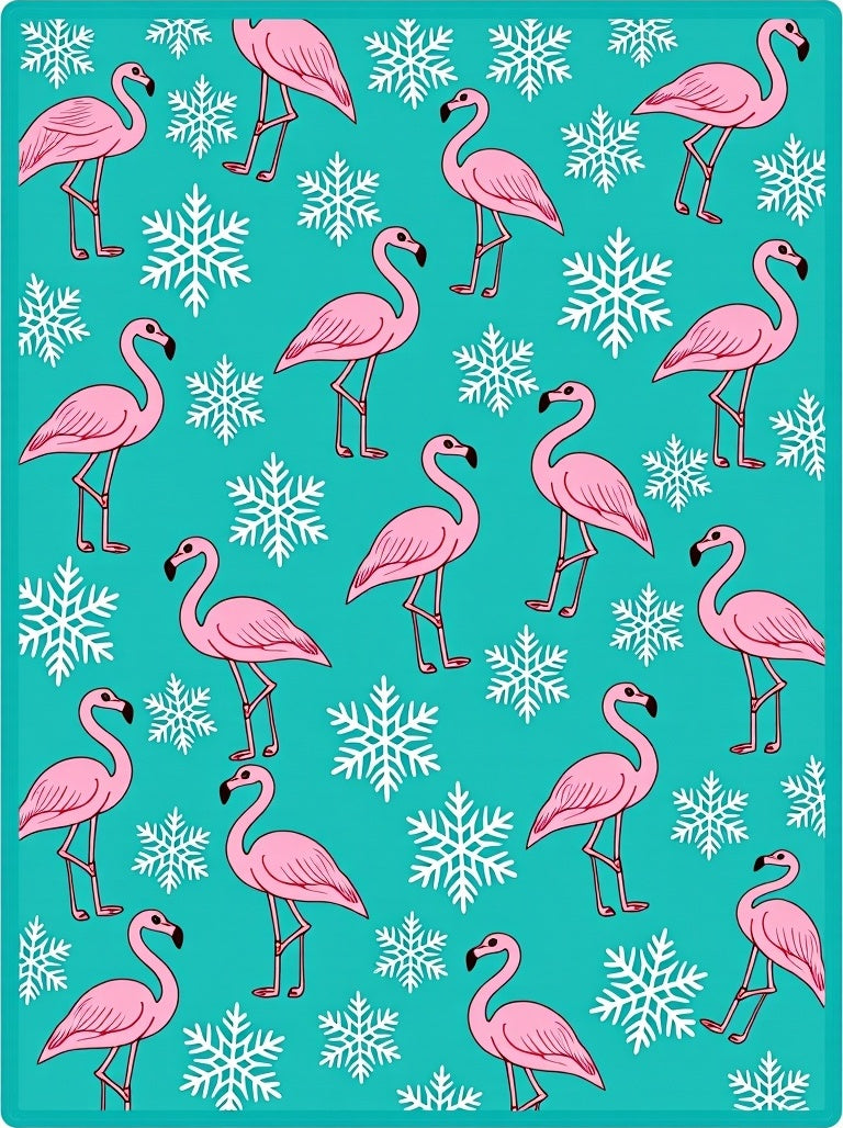 Pink Flamingos with Snowflakes on Teal Rug