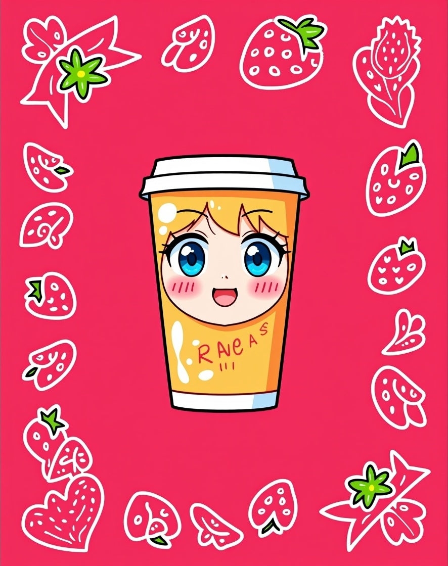 Anime Strawberry Cup Border Rug