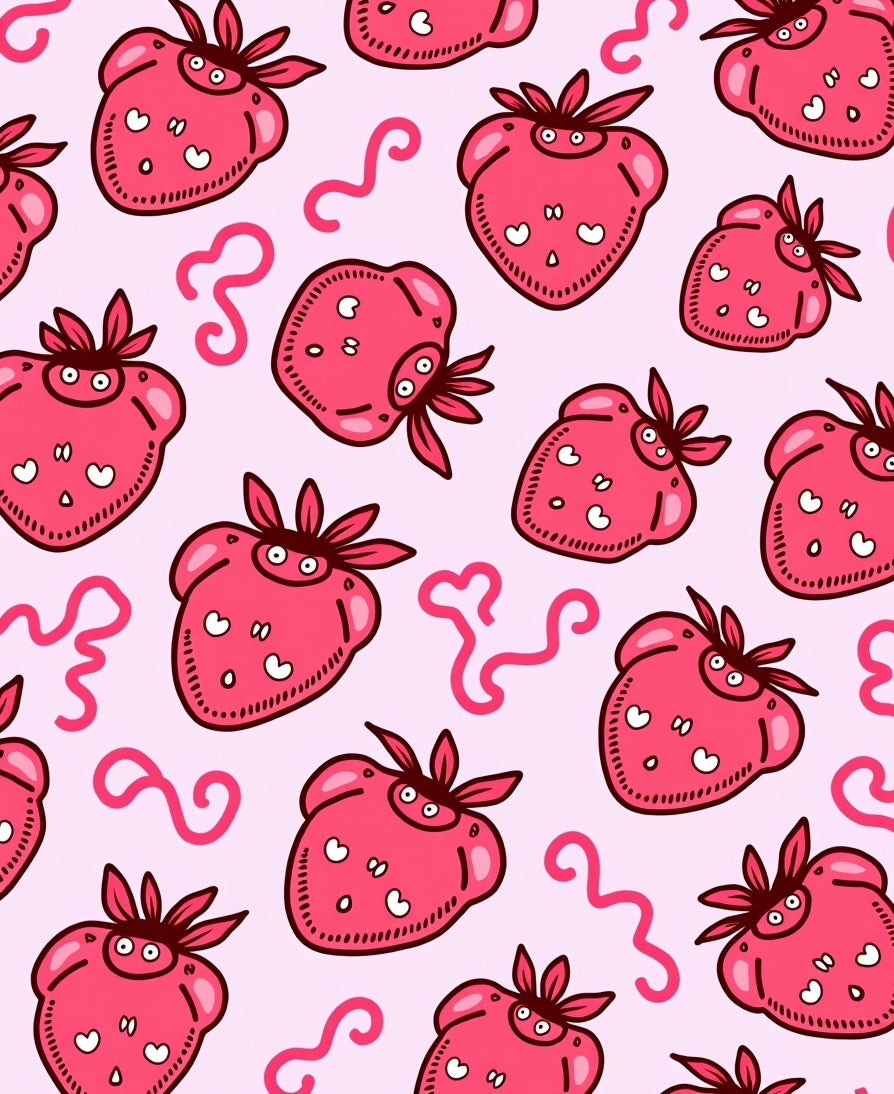 Playful Pink Strawberry Hearts Rug