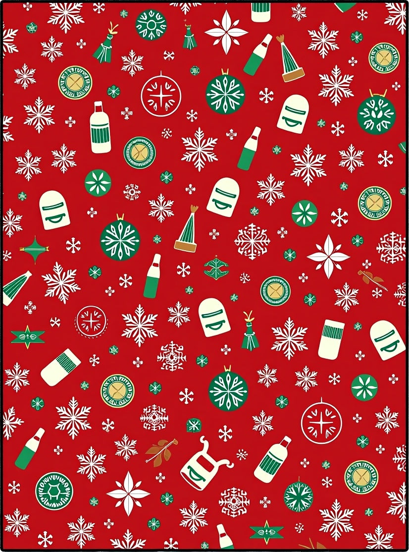 Red Snowflake Party Objects Rug