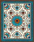 Ornate Teal Orange Sun Medallion Rug