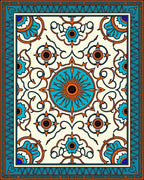 Ornate Teal Orange Sun Medallion Rug