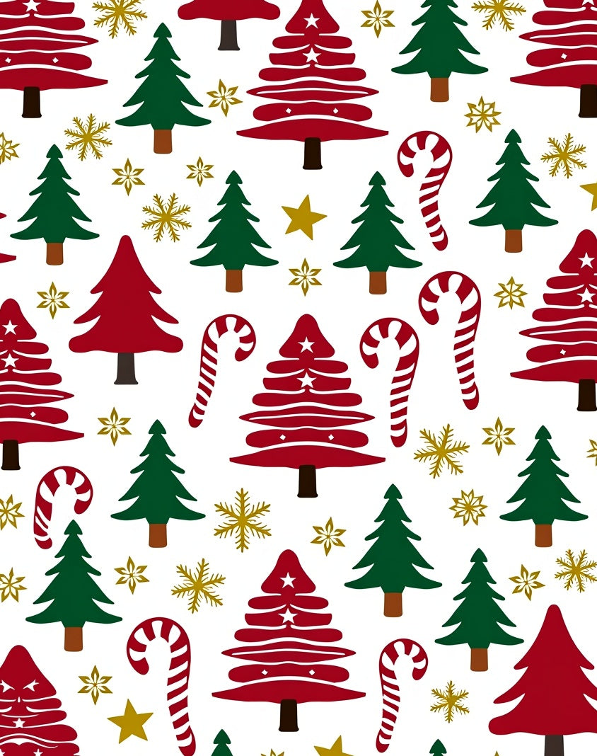 Festive Red Green Tree Candy Cane Snowflakes Rug