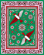 Whimsical Flying Birds Green Floral Rug