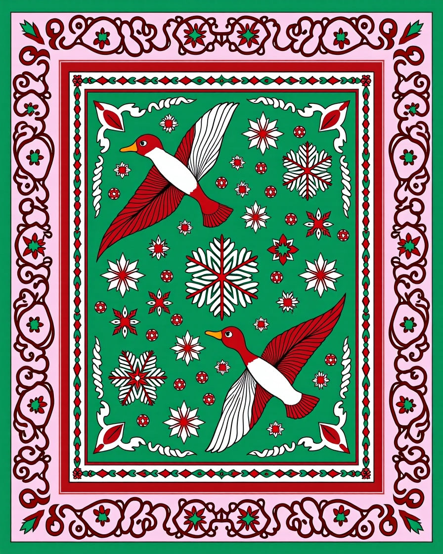 Whimsical Flying Birds Green Floral Rug