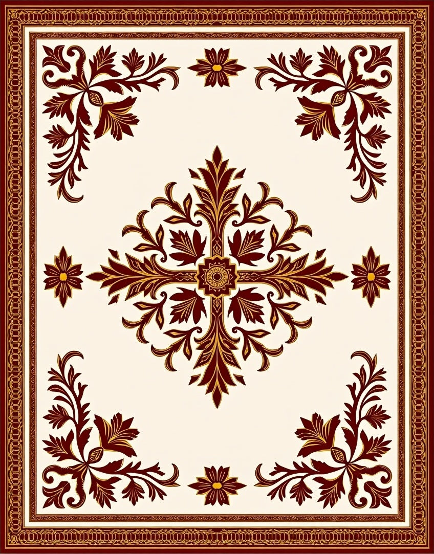 Elegant Burgundy and Gold Floral Medallion Rug