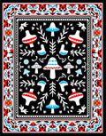 Whimsical Red Blue Mushroom Garden Border Rug