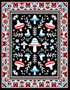 Whimsical Red Blue Mushroom Garden Border Rug