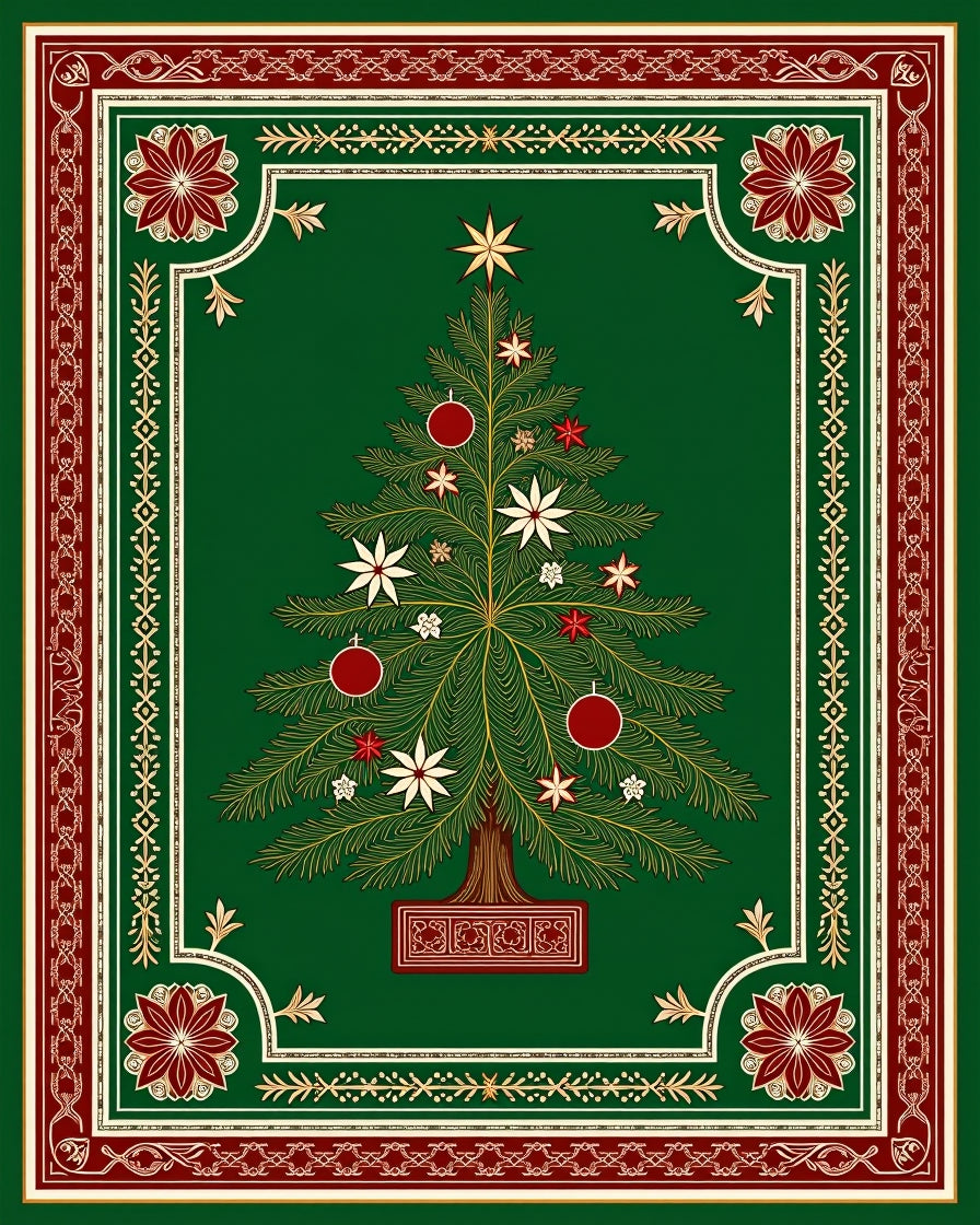Emerald Green Christmas Tree Medallion Rug