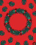 Festive Emerald Wreath Red Background Rug