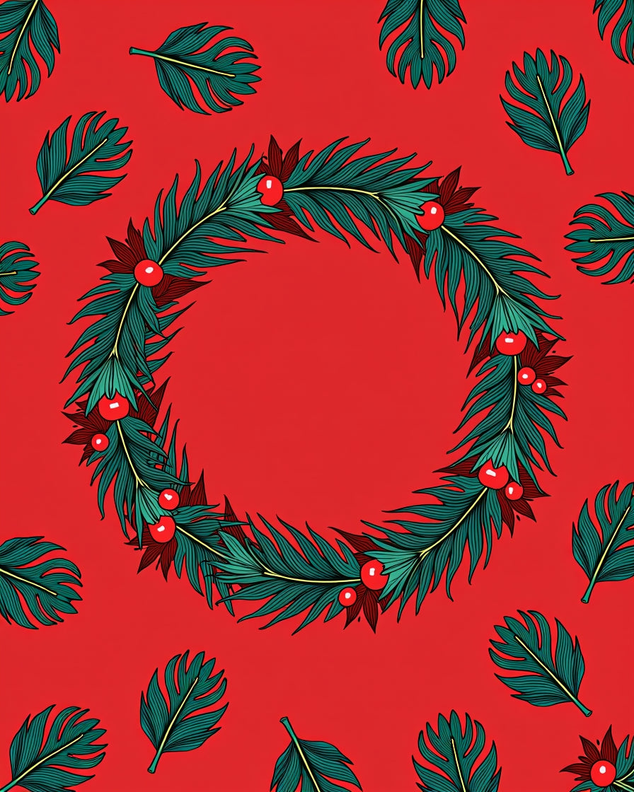 Festive Emerald Wreath Red Background Rug