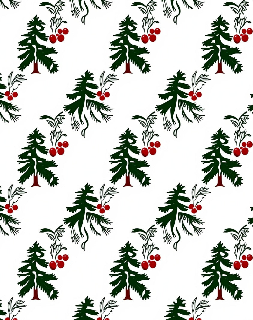 Dark Green Pine Berry Garland Rug