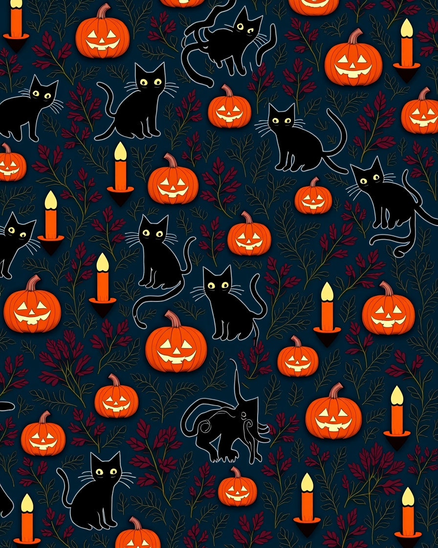 Spooky Black Cats Pumpkin Candle Scatter Rug