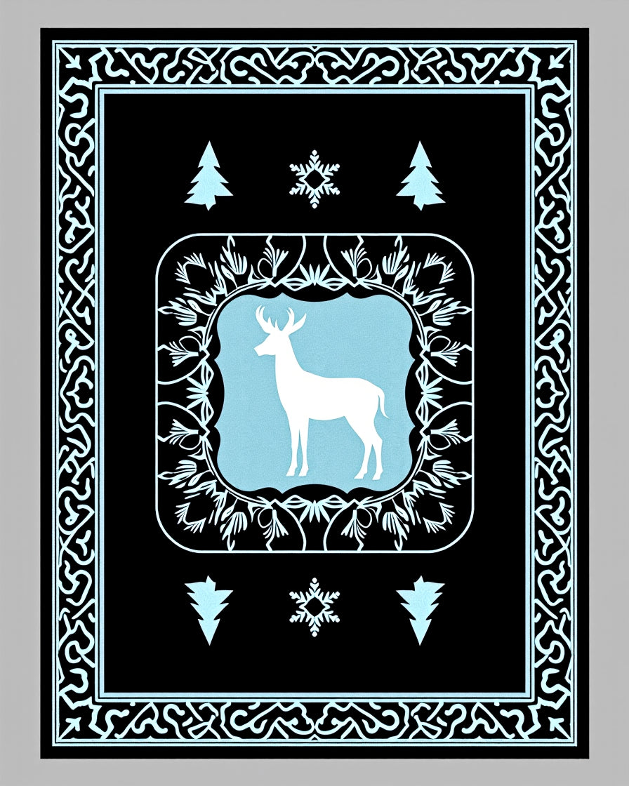 Winter White Deer Light Blue Frame Rug