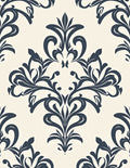 Deep Blue Damask Cream Scroll Rug