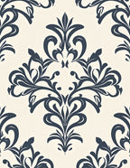 Deep Blue Damask Cream Scroll Rug