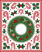 Festive Green Wreath Candy Cane Holly Rug