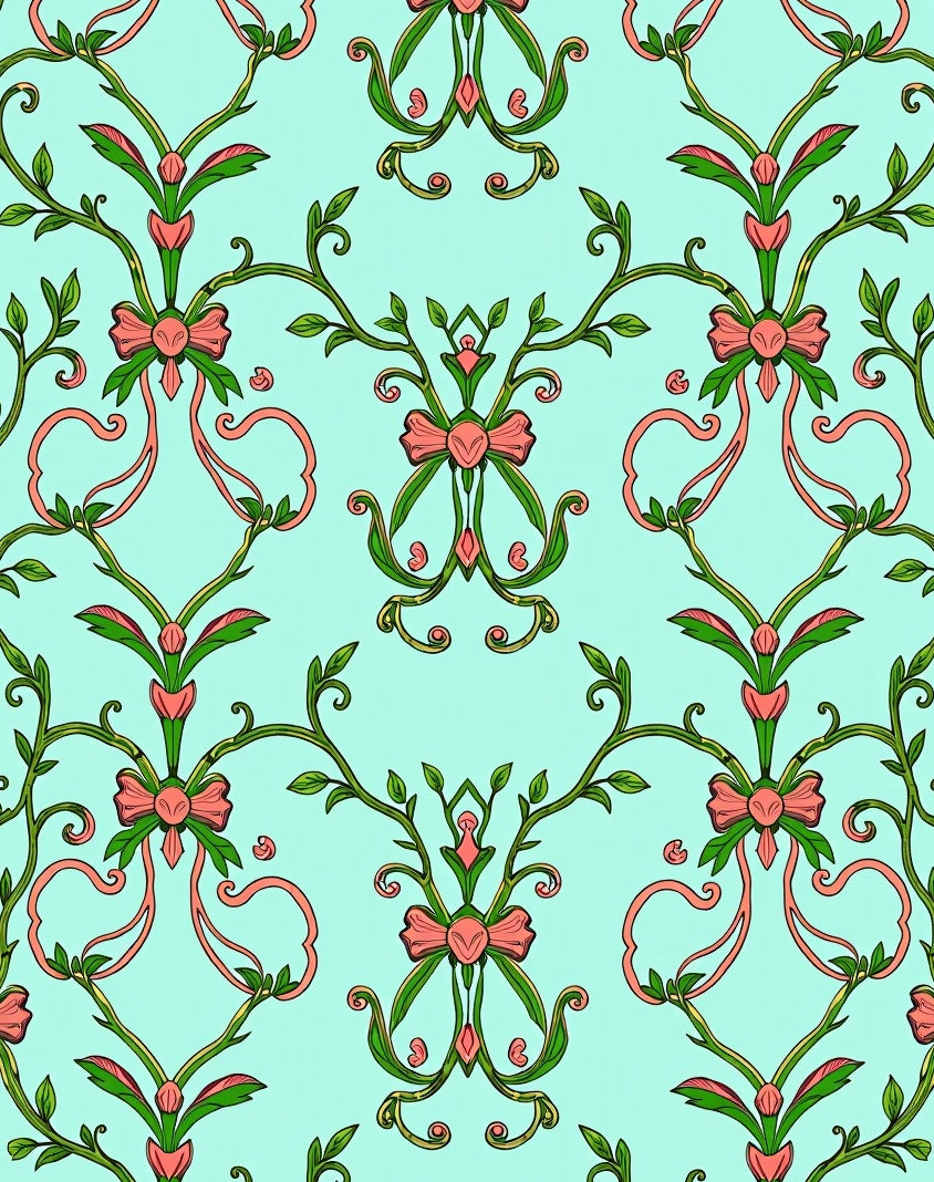 Floral Bow Branches Aqua Rug