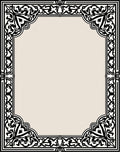 Ornate Black and Cream Scroll Border Rug