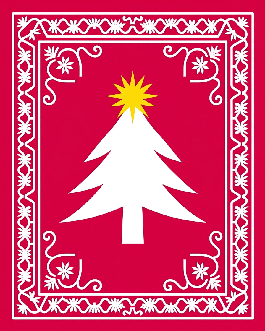 Red White Christmas Tree Border Rug