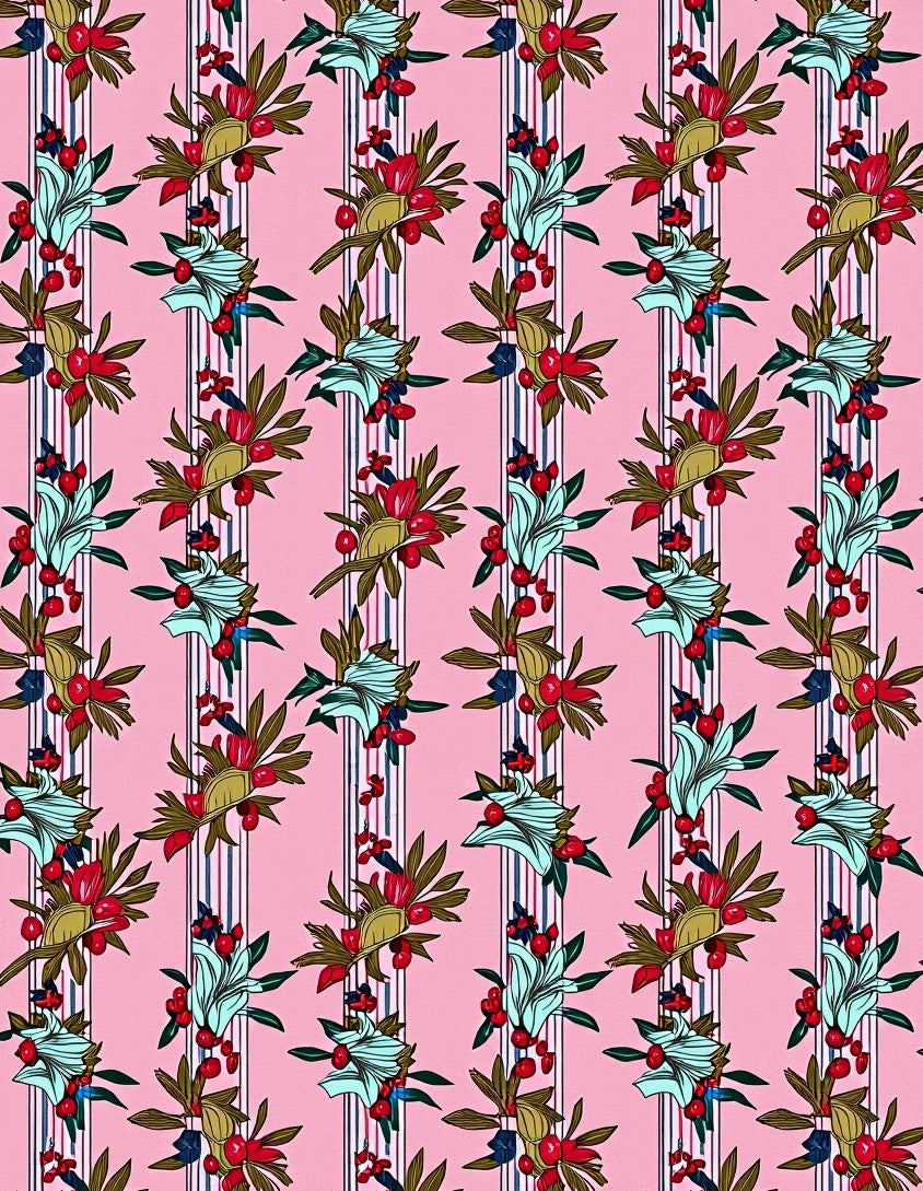 Pink Striped Floral Bouquet Rug