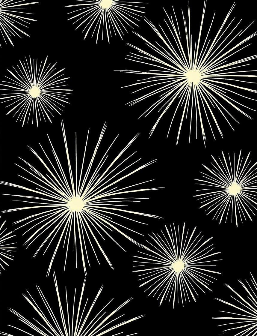 Cream Burst Starburst on Black Rug