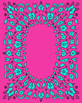 Bright Pink Teal Floral Border Rug