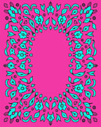 Bright Pink Teal Floral Border Rug