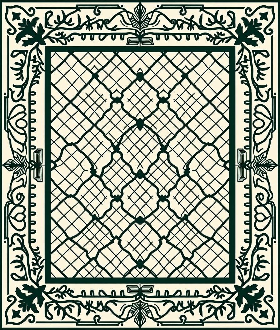 Cream Lattice Border With Vines Rug