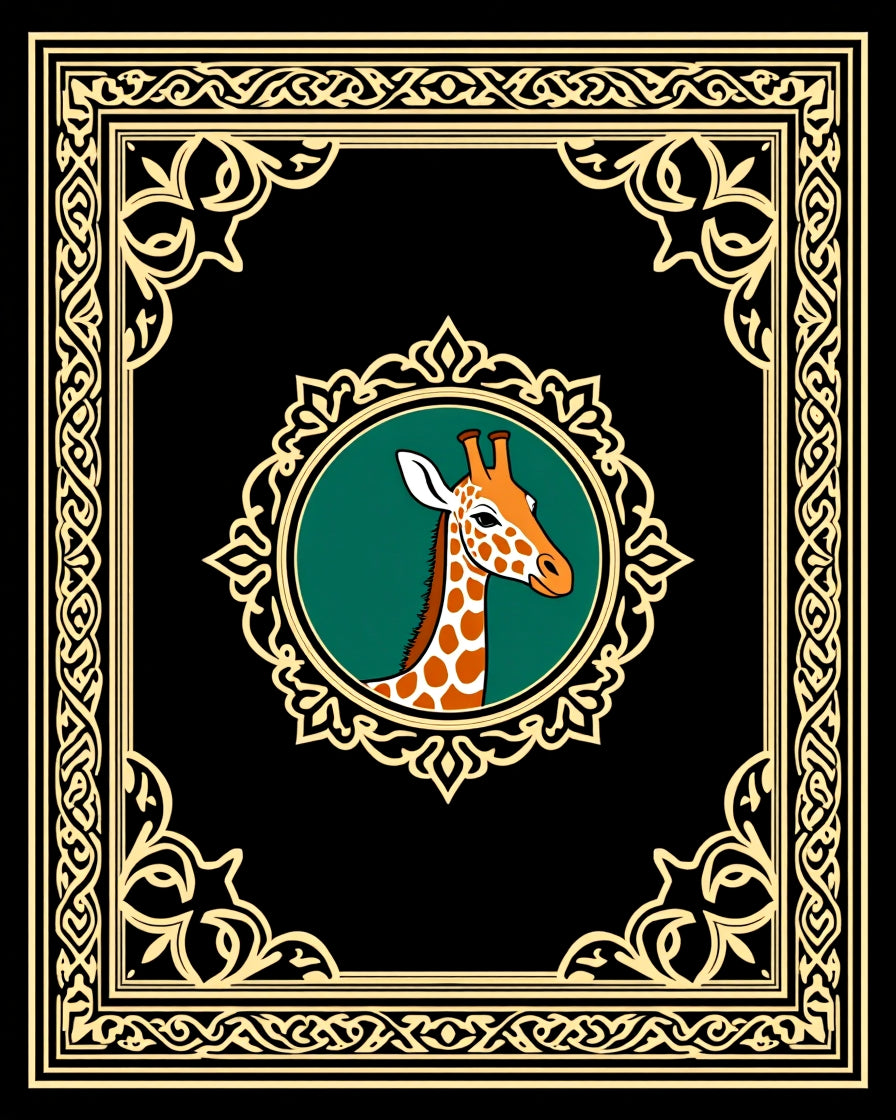 Elegant Giraffe Portrait Black Emerald Border Rug